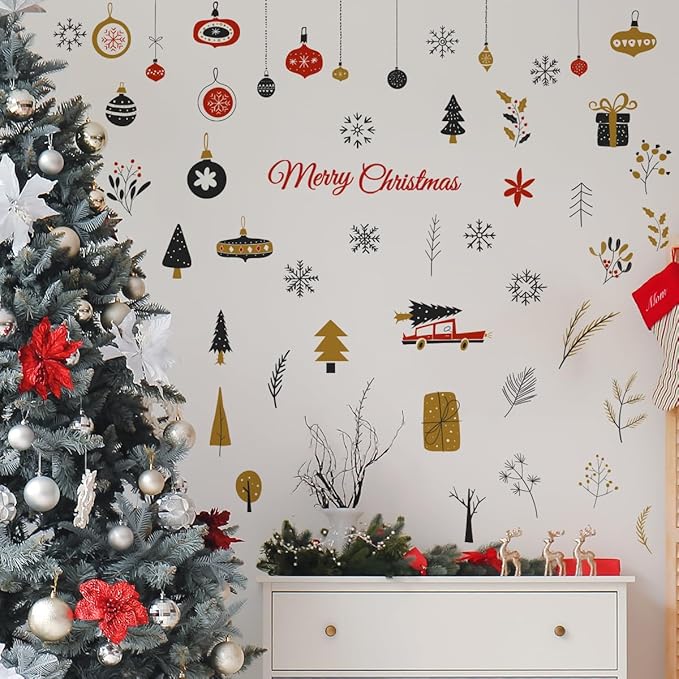 75.98 x 74.4 Inch Christmas Wall Decals - Merry Christmas Removable Stickers for Xmas Holiday Party Supplies Home Wall Decor