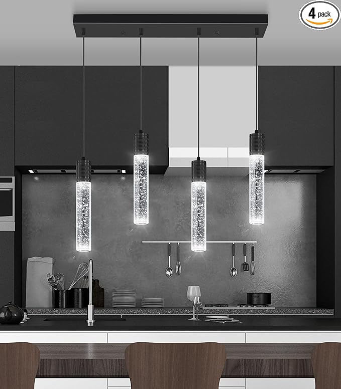 4-Lights Mini Modern Crystal Chandeliers for Kitchen Island Pendants Lighting Fixture LED Ceiling Light for Dining Room Bedroom Foyer 6000K