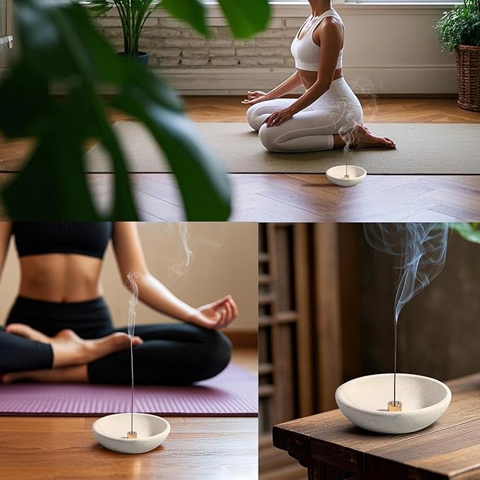 Koville Natural Marble Incense Holder, Incense Holder for Sticks with 9 Holes, Handmade Incense Burner Ash Catcher for Meditation Yoga SPA, Balsam Fir/Palo Santo/Sage/Cone (Lymra Limestone)