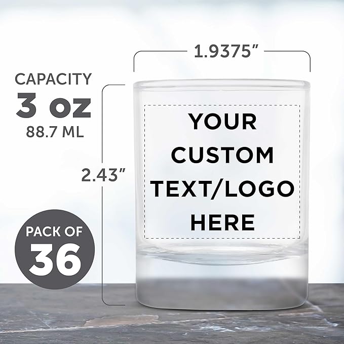DISCOUNT PROMOS Custom Arc Votive Candle Holders 3 oz. Set of 36, Personalized Bulk Pack - Thick Base, Perfect for Wedding, Anniversary and Party Favors - Clear Bottom