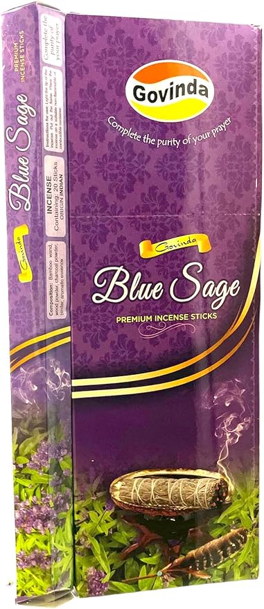 Govinda Incense - 120 Incense Sticks, Premium Incense, Masala Coated (Blue Sage)