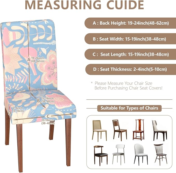 Stretch Dining Chair Covers Set of 4,Floral Print Chair Covers,Soft Removable Washable,Pet Friendly Furniture Protector,Universal Chair Slipcovers for Home, Kitchen,Ceremony Dining Room Seat