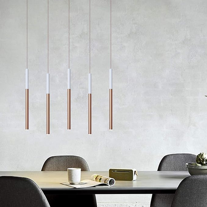 ALTAIR 5 Mini Pendant Lighting White-Copper - LED Hanging Light Fixture for Kitchen Island, Bar, Foyer - Cluster Pendants - Dimmable, Adjustable Wire, Lamp Bulb Included
