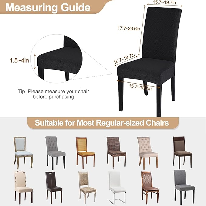 SearchI Dining Room Chair Covers Set of 6, Stretch Jacquard Parsons Chair Slipcovers Removable Washable Kitchen Chair Protector Cover for Dining Room, Hotel, Ceremony (Black Rhombus)