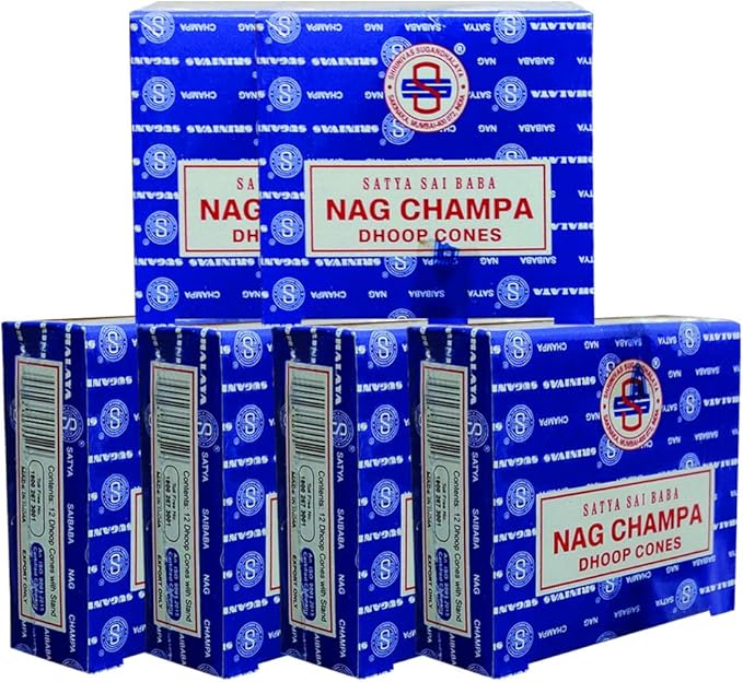 TRUMIRI Incense Cone Holder Bundle with Satya Sai Baba Nagchampa Incense Dhoop Cones - Pack of 6 (Approx 72 Cones)