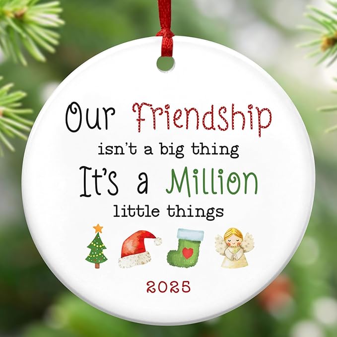 TEEZWONDER Christmas Friend Gifts for Women - Ceramic Christmas Ornaments 2025 for Tree Decorations - Inspirational BFF Bestie Gifts for Friends Women, Friend Gift Ideas, Friends Ornaments for Tree