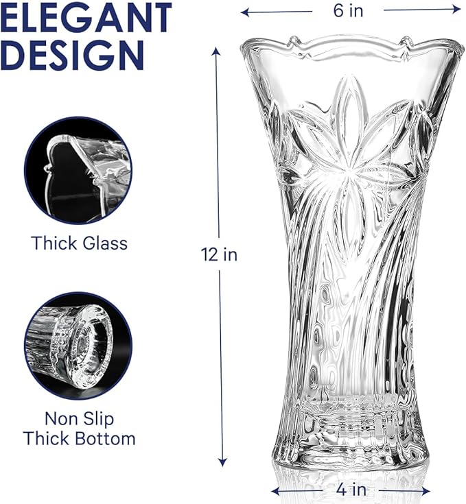 CS Crystal Vase 12-inch high, Coconut Flower Design, for Flowers & Decor. Lovely Nice Shiny Piece. Perfect as a Gift, Suitable for All Occasions.