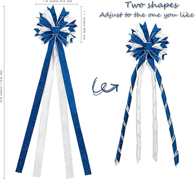 Christmas Tree Topper Bow, 53x13 Inches Large Christmas Bow with Glitter Streamer, Decorative Ribbon Bows for Xmas Tree Wreath Door Festival Home Decor(Blue & Silver)