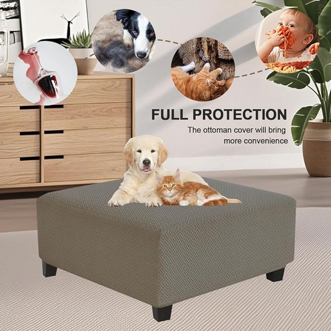 Levoberg Waterproof Square Ottoman Cover Large Square Folding Storage Ottoman Bench Slipcovers Footrest Stool Covers Oversized Ottoman Coffee Table Covers Cube with Elastic Bottom L Taupe