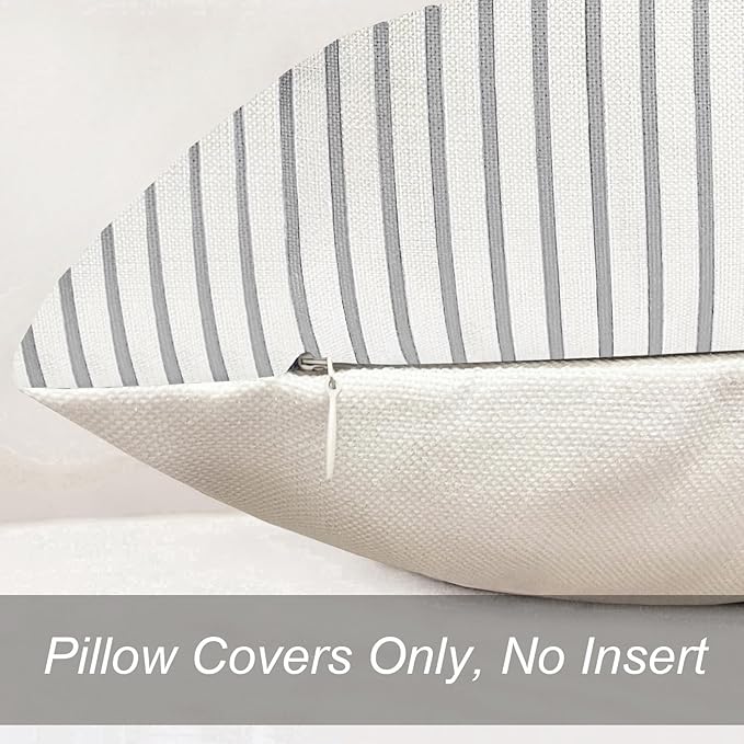Decorative Throw Pillow Covers Set of 2 Light Gray Striped Pillow Covers 20x20 Inch Throw Pillow Cover Linen Pillowcase Modern Farmhouse Outdoor Pillow Covers for Couch Sofa Living Room