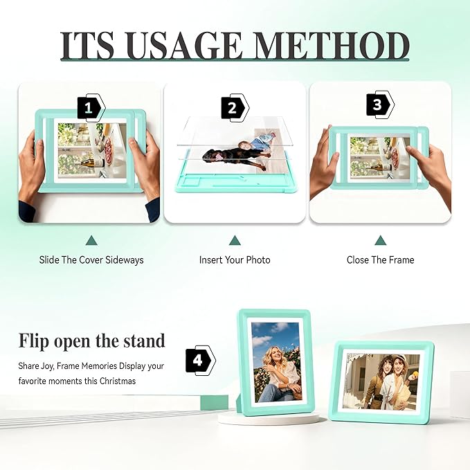Green 5x7 Picture Frame with Acrylic Front, ABS Frame for 5x7 or 4x6 Photos, Shatterproof UV-Resistant Tabletop Photo Frame, Vertical/Horizontal Display for Home Décor
