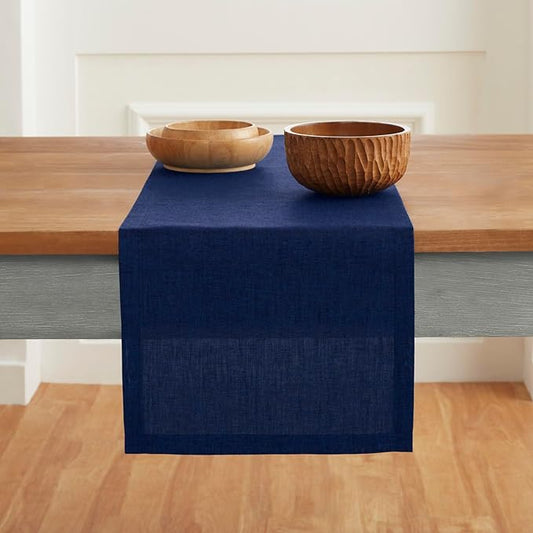 Solino Home Linen Royal Blue Table Runner 72 Inches Long - Athena, 100% Pure Linen Dining Table Runner 14 x 72 Inch - Winter