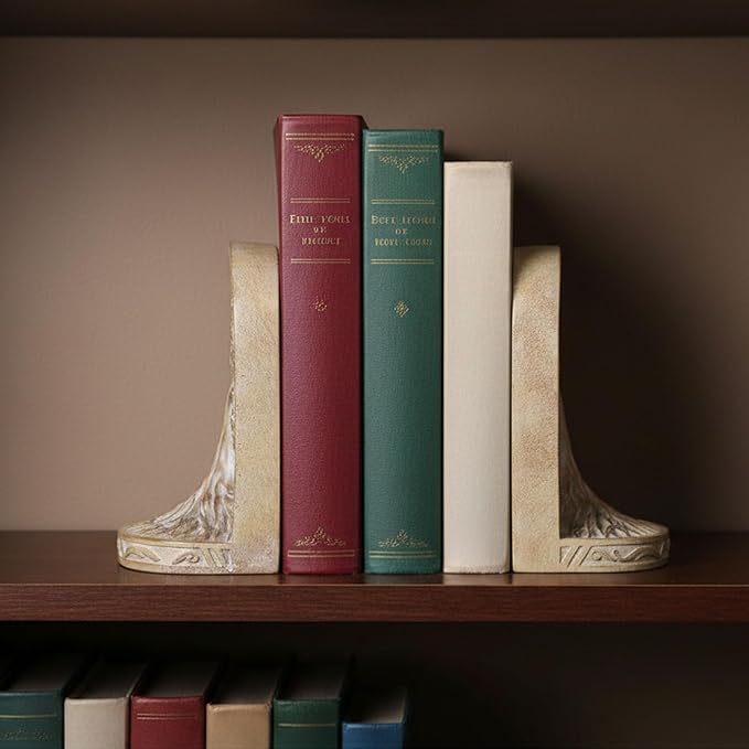 Tree of Life Bookends,Heavy Duty L-Shaped Resin Book Ends,2 Non-Skid Heavy Bookends for Shelves/Desktop/Bookshelf Decor,Celtic Mythology Sculpture,Vintage Accessories,Housewarming Gift (Faux Wooden)