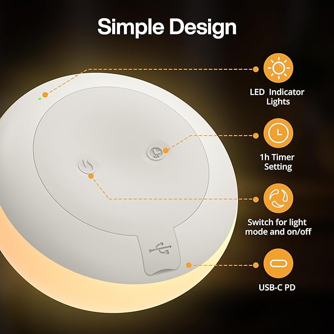 JolyWell Baby Night Light for Nursery, Soft Silicone Tap Control Night Lamp with 8 Color Changing, Stepless Dimming, Rechargeable Portable Night Light for Kids, 1H-Timer, Warm Light for Breastfeeding