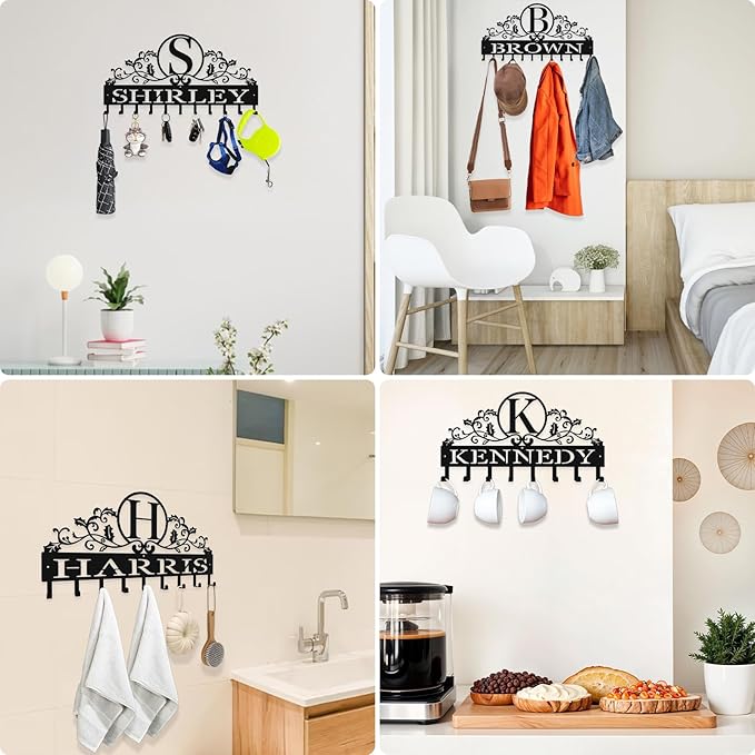 Personalized Metal Key Rack Hooks, Key Holder Wall Mounted Key Hooks, Name Background Letter Theme Wall Decoration Hooks, Key Hanger Organizer for Living Room, Entryway, Bathroom, Office Decor