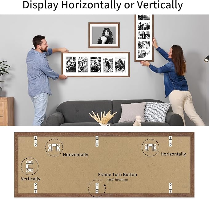 8x24 Oak Wood Picture Frame - 8x24 Photo Frame with Mat Display 5Pcs 4x6 Photos, 4x6 Picture Frame Wood, Natural Solid Wooden Picture Frames for Wall Art Photo and Prints(3 Pack, Walnut)