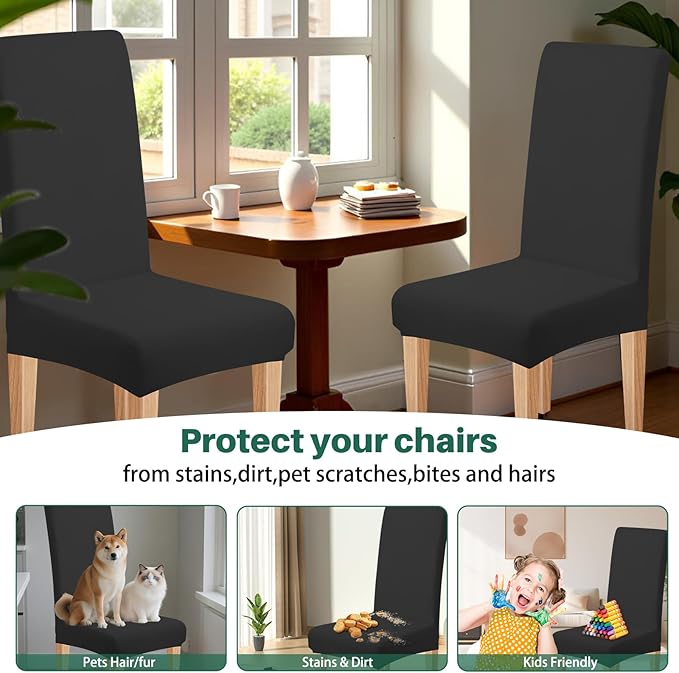 Dioxide High Stretch Chair Covers for Dining Chairs, Washable Dining Chair Covers Set of 6, Soft Dining Chairs Seat Covers, Parsons Chair Slipcover Protectors for Home Hotel Restaurant Banquet