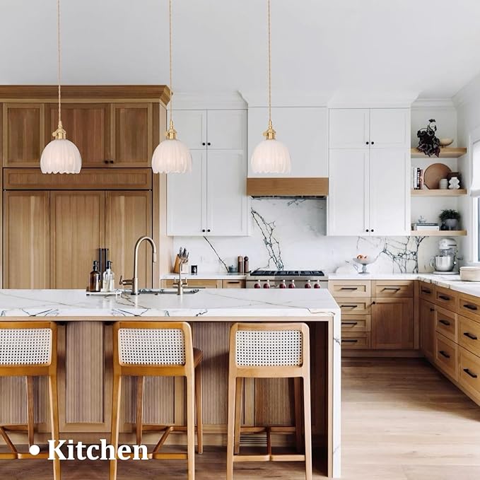 Plug in Pendant Light Hanging Light Fixture Corded On/Off Switch Brass Pendant Light with White Tulip Glass Lampshade for Bedroom Living Room Kitchen Island