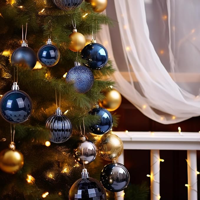 AMS 2.36''/60mm 34ct Christmas Ball Large Ornaments Party Decorations Shatterproof Festival Pendant Hangings for Xmas Tree Decor (60mm, Dark Blue)