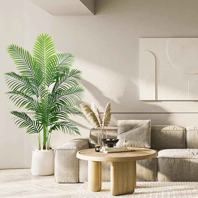 Artificial Palm Tree 5FT Artificia Plants Indoor Fake Tree Tropical Fake Plam Trees Areca Floor Plant in Black Pot with 13 Trunks & Real Bark Design Faux Palm Plant for Outdoor Home Room Decor