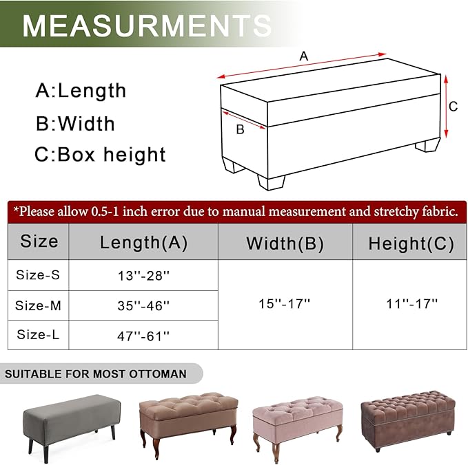 FUANGUI Ottoman Cover Stretch Storage Ottoman Bench Slipcover Printed Folding Storage Bench Ottoman Cover Footrest Stool Slipcover Footstool Protector Cover with Elastic Bottom,Medium