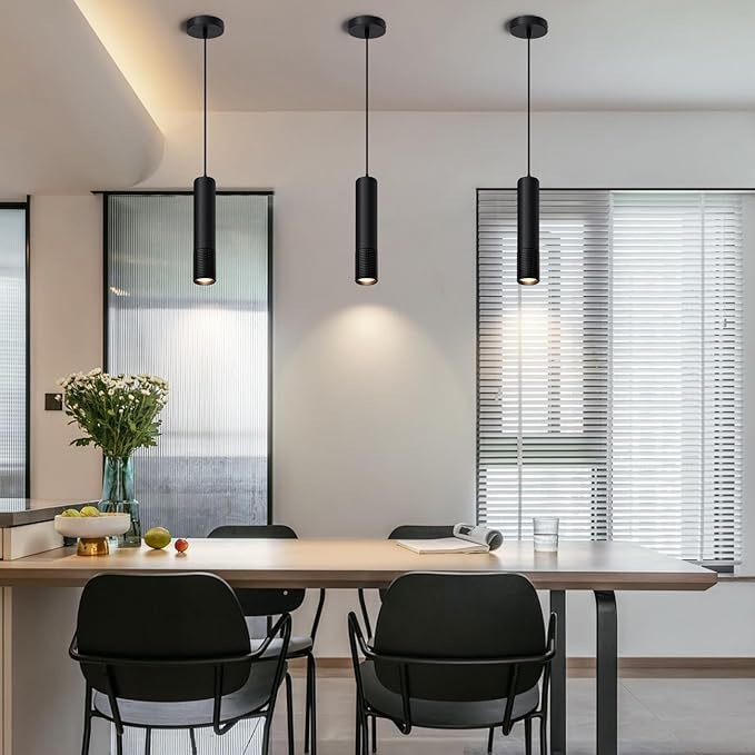 OKELI Black Pendant Light,LED Modern Pendant Lights Fixtures,3 Color Pendant Lighting for Kitchen Island, Bar,15W,2700K-6000K,ETL