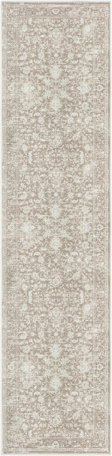 KILOCOCO Hallway Runner 2x7 Rug Runner Printed Vintage Floral Washable Kitchen Runners Non-Slip Rubber Backed Runners for Hallways Laundry Room Distressed Boho Rugs for Entryway Bedroom, Beige