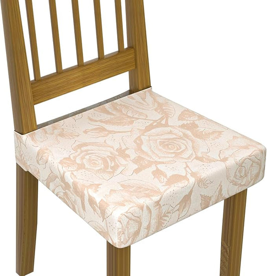 Stretch Dining Chair Seat Covers Set of 6,Dining Chair Slipcovers, Floral Printed Chair Covers,Soft Fabric Washable Upholstered Chair Seat Protector, No Rear Covers for Home Kitchen Dining Room