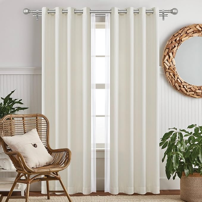 KAMANINA Silver Double Curtain Rods for Windows 66 to 120 Inches (5.5-10 Feet), 1 Inch Adjustable Heavy Duty Drapery Rod, Telescoping Dual Curtain Rod with Round Finials