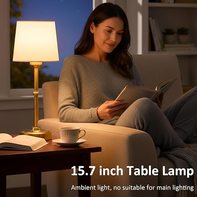 Beside Table Lamp Gold, 6000mAh Battery Powered Table Light, Wireless Nightstand Lamp for Bedroom/Living Room/Restaurant/Counter/Patio/Home Bar