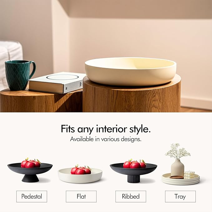 KIVY Concrete Fruit Bowl for Kitchen Counter - Large Decorative Bowl for Home Decor - Modern Fruit Basket for Entryway Table - Pedestal Bowl - Decorative Bowls for Home Decor - White Fruit Bowl Decor