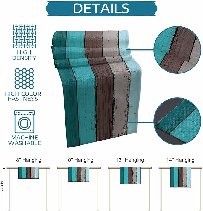 Table Runners 13X120 Inches Extra Long, Ombre Peacock Blue Gray ,Cotton Linen Farmhouse Retro Rustic Barn Wood Texture Tablecloths Non-Slip Party Table Decorations for Kitchen ,Home ,Dining ,Outdoor,