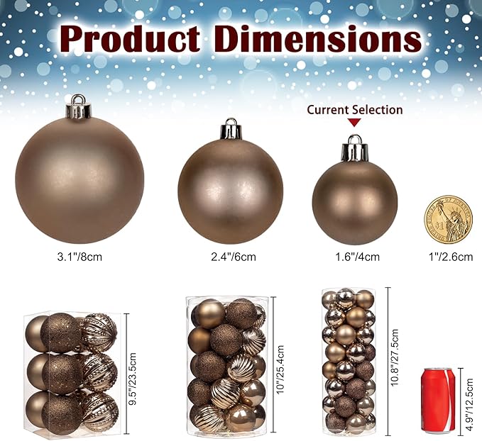 1.57" Bronze Christmas Balls Ornaments 40 Pcs Shatterproof Christmas Ornaments Set Matte Mini Bronze Ornament for Xmas Tree Halloween Holiday Party