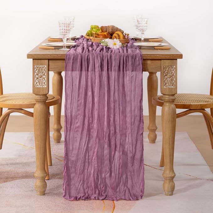 MLMC Purple Table Runner 10ft Sheer Gauze Cheesecloth Valentines Table Runner 35x120 Inches Sheer Cheese Cloth Centerpiece for Quinceanera Bridal Baby Shower Boho Wedding Home Decor