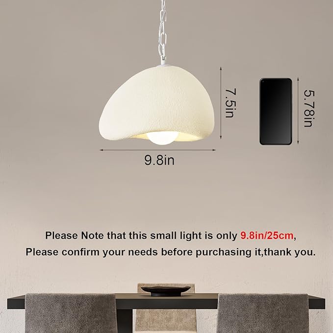 Wabi Sabi Pendant Lights,9.8in White Modern Pendant Light Resin Hanging Lamp Kitchen Island Lighting Modern Japandi Chandelier for Dining Room Bedroom Hallway Restaurant Foyer
