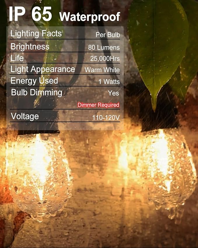 Outdoor String Lights, 50FT Patio String Lights with 27 S14 Vintage Waterproof & Shatterproof LED Bulbs, 2700K Hanging String Lights for Outside Backyard Cafe Garden Bistro Porch