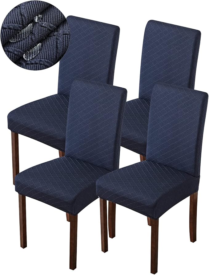 Genina Waterproof Chair Covers for Dining Room Dining Chair Covers Kitchen Parsons Chair Covers (Navy Blue, 4 PCS)
