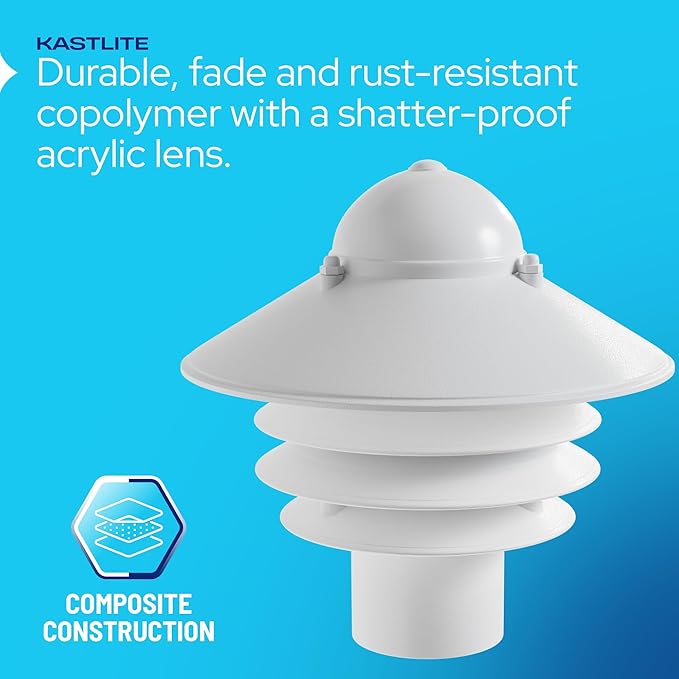 KASTLITE Nautical Walkway Outdoor Lamp Post Light Fixture - Rust & Waterproof Non-Metallic Coastal Lantern - Fits 3" Poles - UL Listed Driveway & Boat Dock Lighting Fixture - USA Made, Matte White