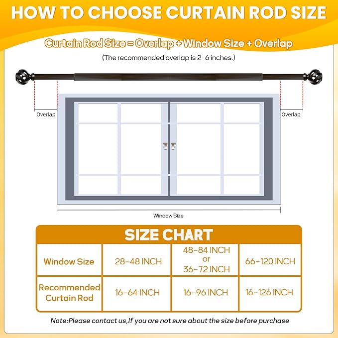 Curtain Rod for Windows 28 to 48 inches: 1 inch Diameter Heavy-duty Adjustable Decorative Curtain Rod, Bronze Boho Rustic Drapery Rods with Twisted Cage Finials for Bedroom & Living Room