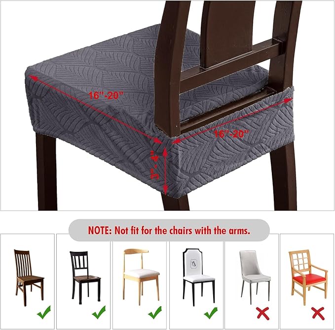 Waterproof Stretch Seat Covers,Dining Room Chair for 6 Set Removable Washable Chair Slipcover Protectors,No Rear Covers,Dark Grey