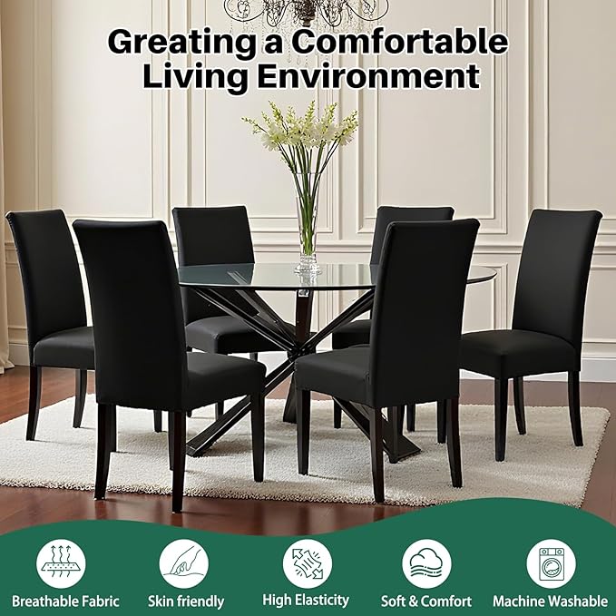 Dioxide High Stretch Chair Covers for Dining Chairs, Washable Dining Chair Covers Set of 6, Soft Dining Chairs Seat Covers, Parsons Chair Slipcover Protectors for Home Hotel Restaurant Banquet