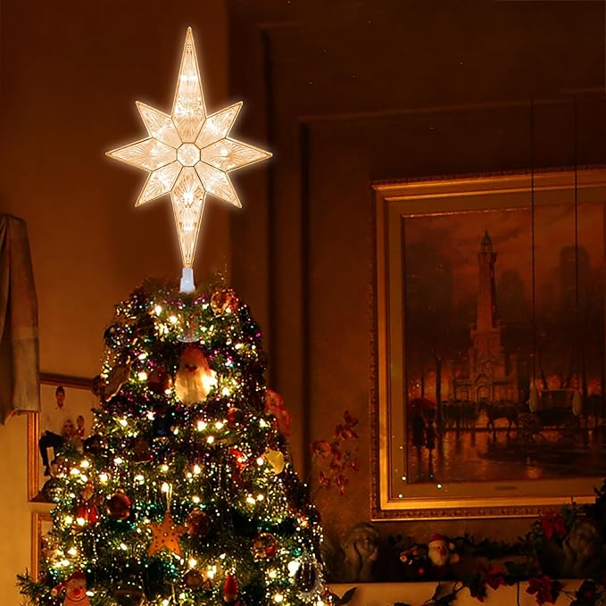 TWINGLEHOME12 Inch 11LED Christmas Tree Topper, Bethlehem Star Christmas Tree Decoration for Home Xmas Tree Decor (Warm White)