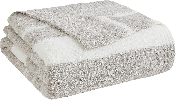 WRENGONGE Taupe Throw Blanket, 50x70 Soft Cozy Striped Throw Blankets for Couch, Sofa, Bed, Travel, Lightweight Fluffy Warm Plush Decorative Blankets for Women, Men,Kids Gift
