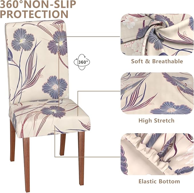 Stretch Dining Chair Covers Set of 2,Floral Print Chair Covers,Soft Removable Washable,Pet Friendly Furniture Protector,Universal Chair Slipcovers for Home, Kitchen,Ceremony Dining Room Seat