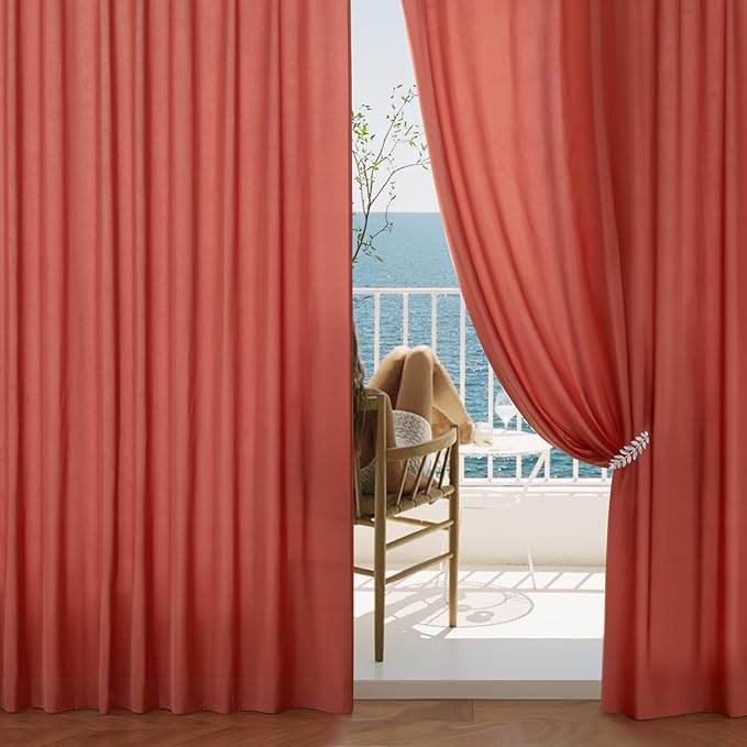EMEMA Fall Terracotta Orange Non-See-Through Privacy Sheer Curtains 84 Inches Long 2 Panels Set, Light Filtering Semi Sheer Curtains for Bedroom Living Room, Window Drapes That Let Light in 52x84 Inch
