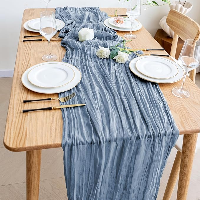 Wokceer Cheesecloth Table Runner 6Pack 10FT Dusty Blue Boho Gauze Fall Christmas Cheese Cloth Table Runner for Party Long Rustic Sheer Table Runners for Baby Bridal Shower Wedding Easter Table