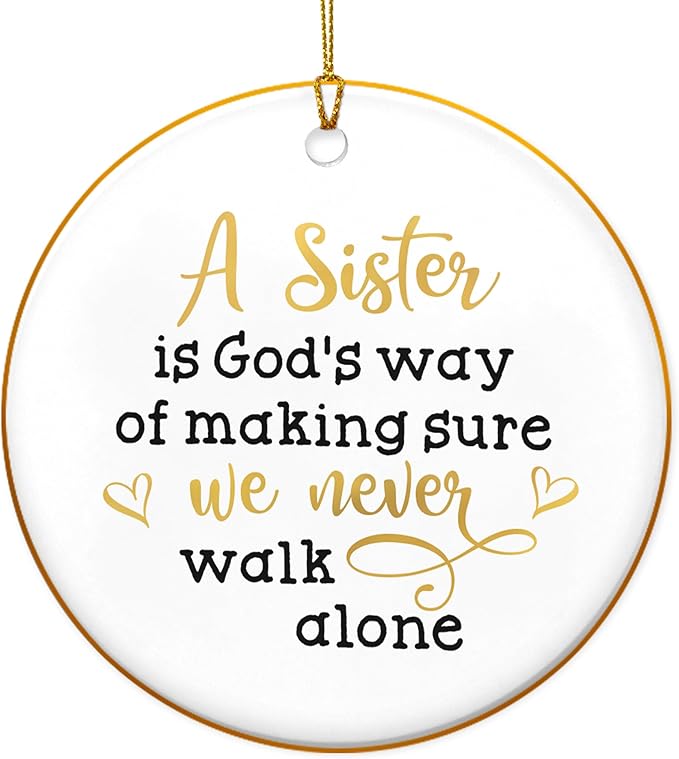 Christmas Sister Gifts for Women - Ceramic Christmas Ornaments 2025 with Gold-Trimmed Edges for Tree Decorations - Birthday Sisters Gifts from Sister, Sisters Ornament for Xmas Decorations