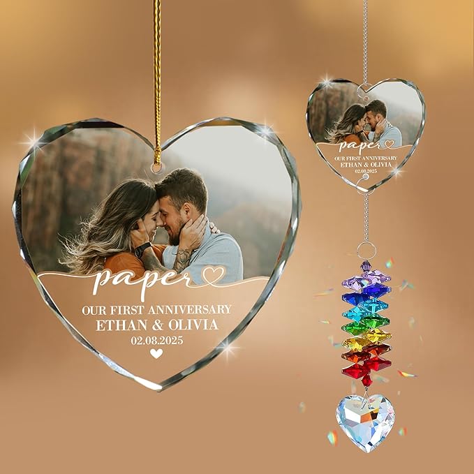 Personalized First Anniversary Christmas Ornament – Custom Paper Gift for Couple – 1st Year of Marriage Keepsake – Wedding Ornament – Custom Name & Date