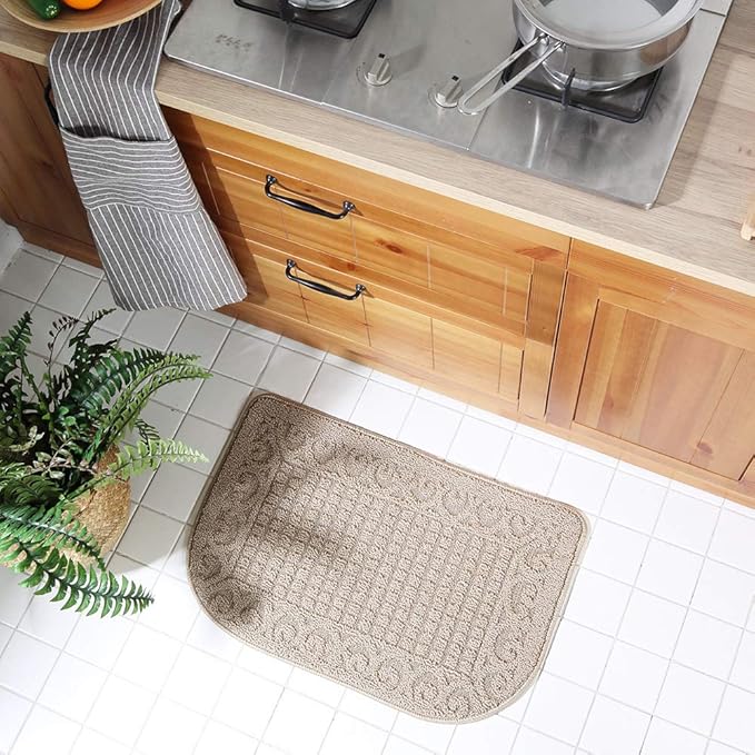 COSY HOMEER 27X18 Inch Anti Fatigue Kitchen Rug Mats are Made of 100% Polypropylene Half Round Rug Cushion Specialized in Anti Slippery and Machine Washable (Beige 1 pc) …