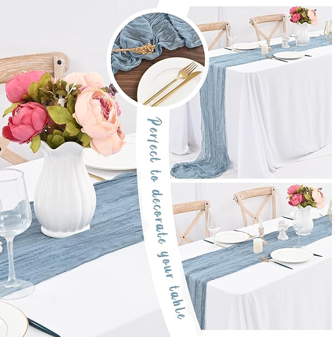 Dusty Blue Table Runner, 10FT Gauze Boho Cheesecloth Runner for Wedding Party